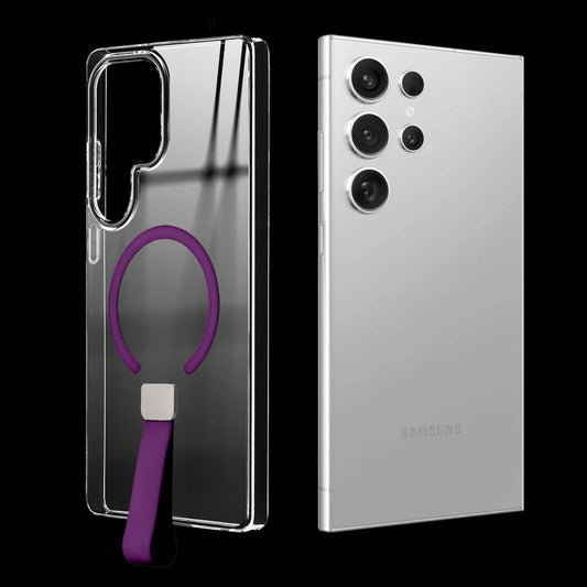Exquisite MagSafe Transparent Case for Samsung S24 Ultra 5G with Strap , Hard Back Cover with Long Lasting Anti Yellowing Protection
