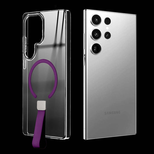 Exquisite MagSafe Transparent Case for Samsung S23 Ultra 5G with Strap , Hard Back Cover with Long Lasting Anti Yellowing Protection