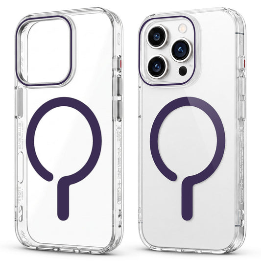 Crystal Clear Magnetic Back Case for Apple iPhone 14 Pro Max with Air Cushion Bumper & Metal Finish Buttons