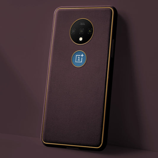 Electroplated Frame Leather Back Cover for OnePlus 7T