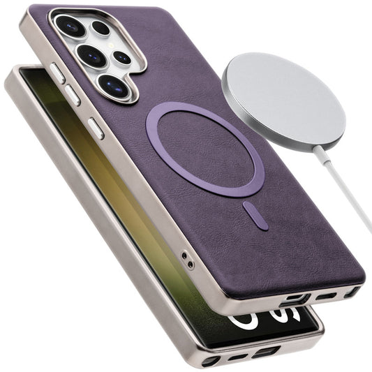 Premium Faux Leather MagSafe Compatible Case for Samsung S23 Ultra 5G With Metal Finish Edges
