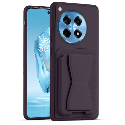 All in One Premium Leather Back Cover for OnePlus 12R 5G with Card Slot & Foldable Grip Holder