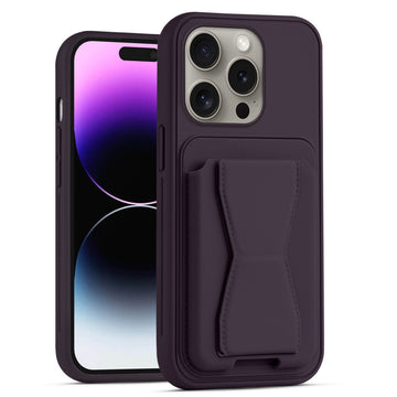 All in One Premium Leather Back Cover for Apple iPhone 14 Pro Max with Card Slot & Foldable Grip Holder