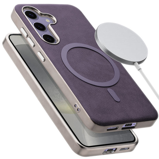 Premium Faux Leather MagSafe Compatible Case for Samsung S24 5G With Metal Finish Edges