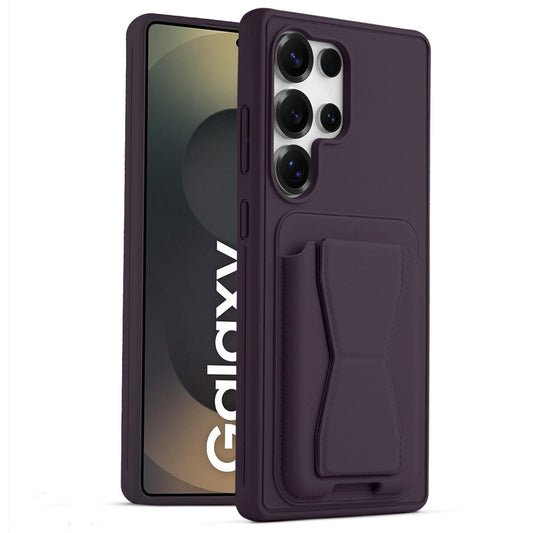 All in One Premium Leather Back Cover for Samsung S25 Ultra 5G with Card Slot & Foldable Grip Holder