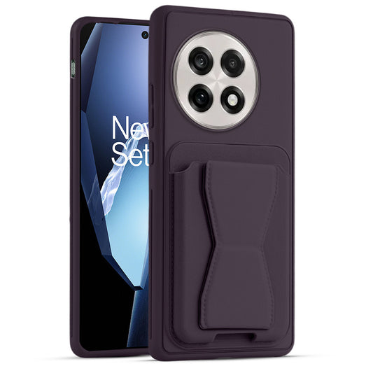 All in One Premium Leather Back Cover for Oneplus 13R 5G with Card Slot & Foldable Grip Holder