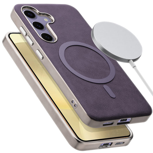 Premium Faux Leather MagSafe Compatible Case for Samsung S25 5G With Metal Finish Edges