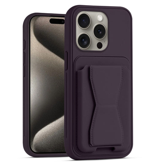 All in One Premium Leather Back Cover for Apple iPhone 15 Pro Max with Card Slot & Foldable Grip Holder