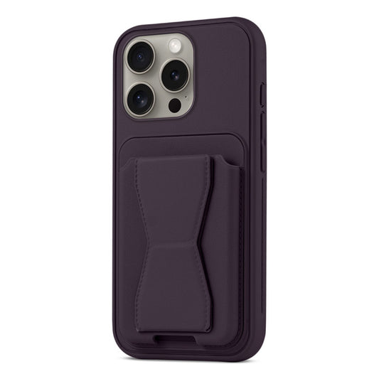 All in One Premium Leather Back Cover for Apple iPhone 15 Pro with Card Slot & Foldable Grip Holder