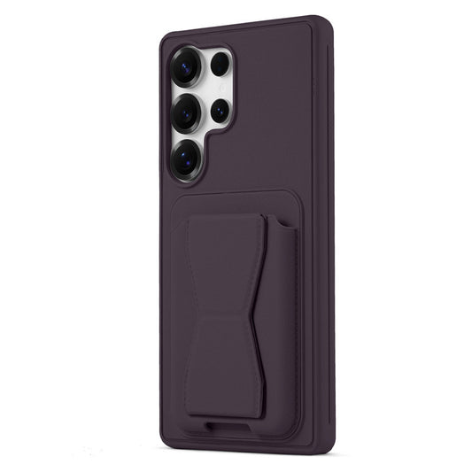 All in One Premium Leather Back Cover for Samsung S23 Ultra 5G with Card Slot & Foldable Grip Holder