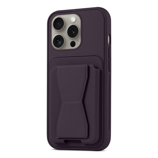 All in One Premium Leather Back Cover for Apple iPhone 14 Pro with Card Slot & Foldable Grip Holder