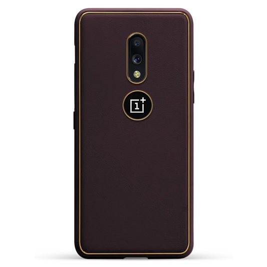 Electroplated Frame Leather Back Cover for OnePlus 7