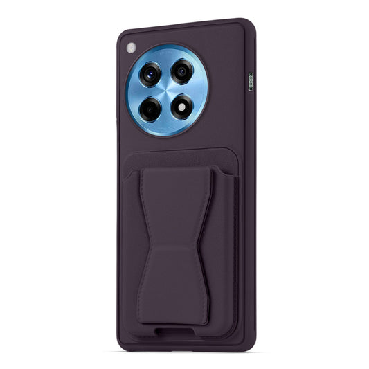 All in One Premium Leather Back Cover for OnePlus 12R 5G with Card Slot & Foldable Grip Holder