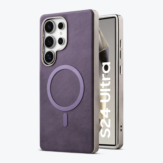 Premium Faux Leather MagSafe Compatible Case for Samsung S24 Ultra 5G With Metal Finish Edges