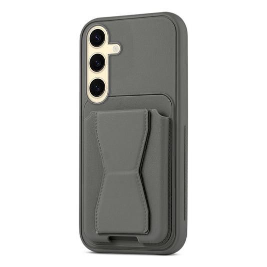 All in One Premium Leather Back Cover for Samsung S24 5G with Card Slot & Foldable Grip Holder