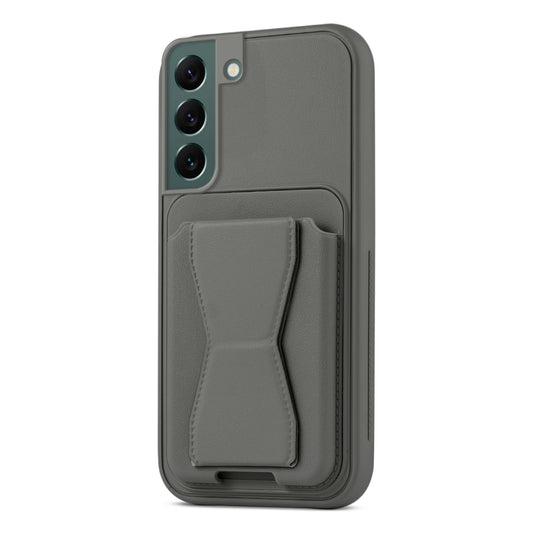 All in One Premium Leather Back Cover for Samsung S22 5G with Card Slot & Foldable Grip Holder