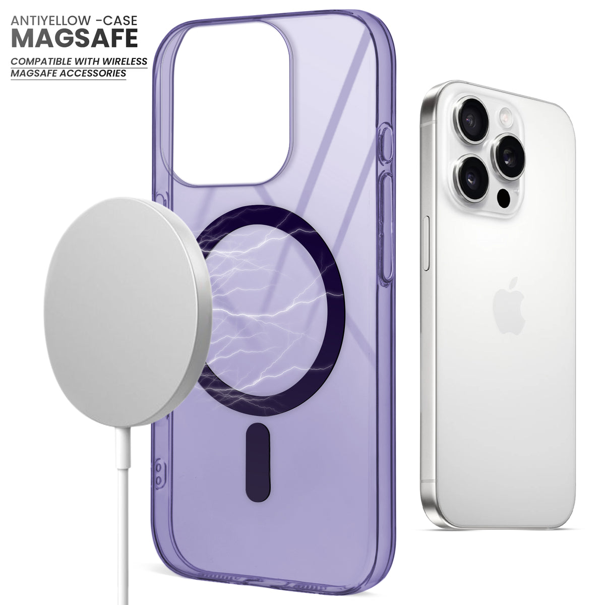 Colored Transparent Anti-Yellowing Wireless Charging Support Case For Apple iPhone 15 Pro Max