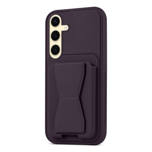 All in One Premium Leather Back Cover for Samsung S24 5G with Card Slot & Foldable Grip Holder