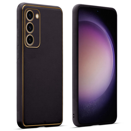 Premium Leather Texture Case with Gold Electroplated Border for Samsung S23 Plus 5G