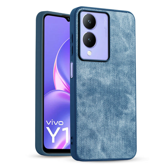 Classic Denim Finish Back Case for Vivo Y17s with Raised Camera Edges & Micro-Fiber Lining