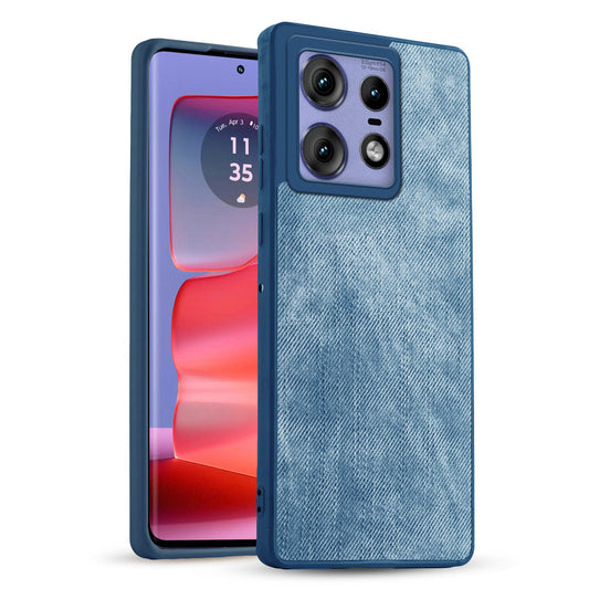 Classic Denim Finish Back Case for Motorola Moto Edge 50 Pro 5G with Raised Camera Edges & Micro-Fiber Lining