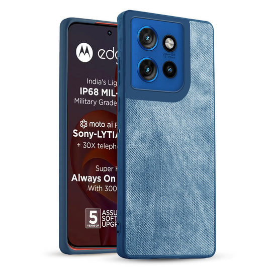 Classic Denim Finish Back Case for Motorola Moto Edge 50 Neo 5G with Raised Camera Edges & Micro-Fiber Lining