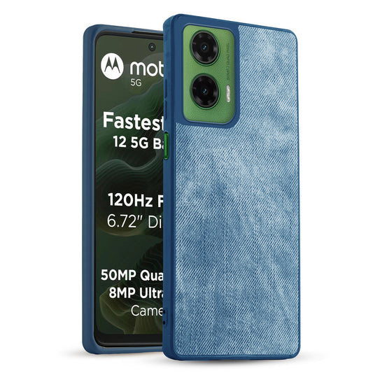 Classic Denim Finish Back Case for Motorola G35 5G with Raised Camera Edges & Micro-Fiber Lining