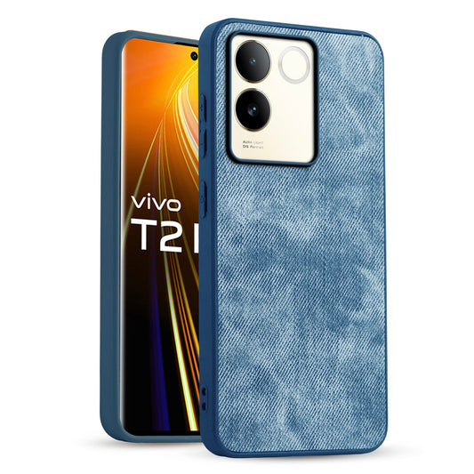 Classic Denim Finish Back Case for Vivo T2 Pro 5G with Raised Camera Edges & Micro-Fiber Lining