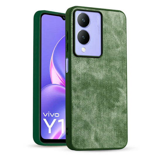 Classic Denim Finish Back Case for Vivo Y17s with Raised Camera Edges & Micro-Fiber Lining