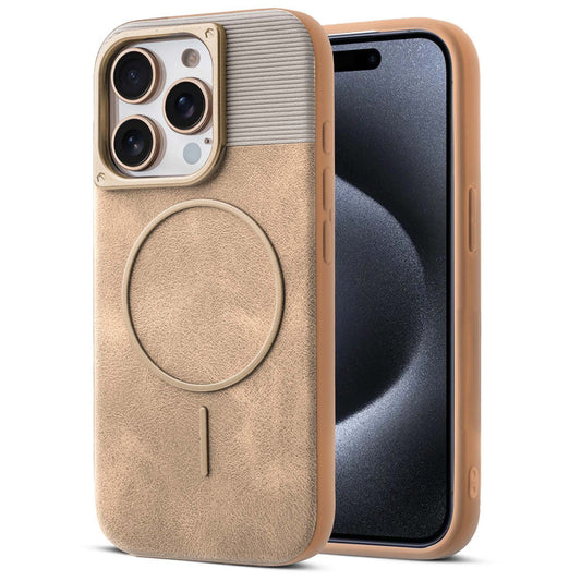 Luxury PU Leather Hard Back Case for Apple iPhone 15 Pro, With Micro-Fiber Cloth inside, MagSafe Compatible