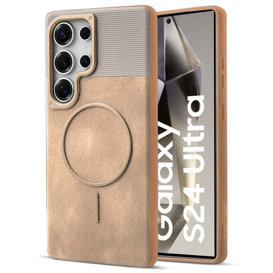 Luxury PU Leather Hard Back Case for Samsung S24 Ultra 5G, With Micro-Fiber Cloth inside, MagSafe Compatible