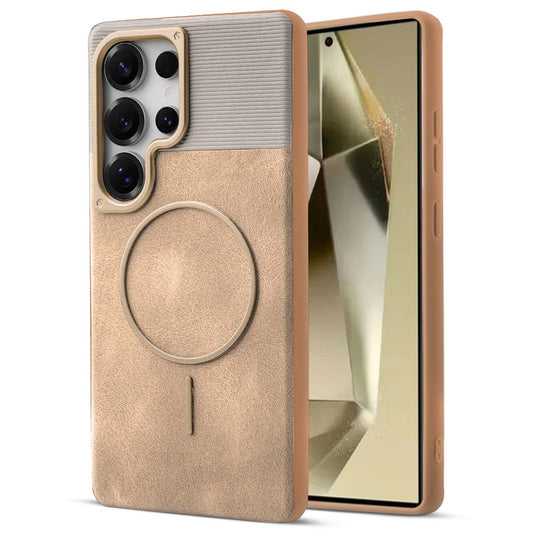 Luxury PU Leather Hard Back Case for Samsung S25 Ultra 5G, With Micro-Fiber Cloth inside, MagSafe Compatible