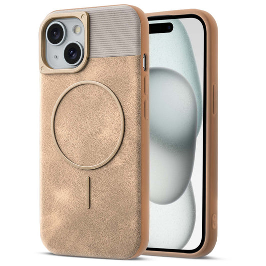 Luxury PU Leather Hard Back Case for Apple iPhone 15, With Micro-Fiber Cloth inside, MagSafe Compatible