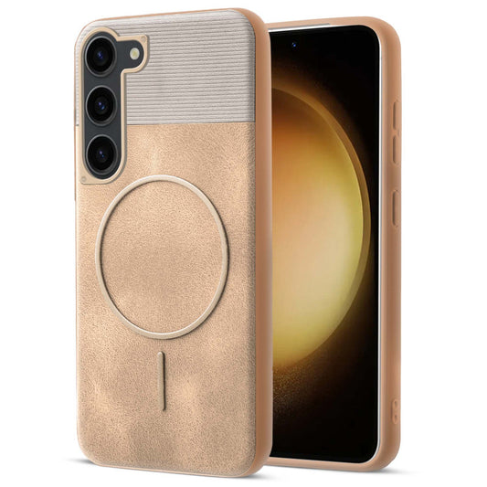 Luxury PU Leather Hard Back Case for Samsung S23 5G, With Micro-Fiber Cloth inside, MagSafe Compatible