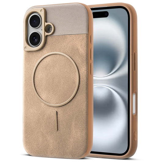 Luxury PU Leather Hard Back Case for Apple iPhone 16, With Micro-Fiber Cloth inside, MagSafe Compatible