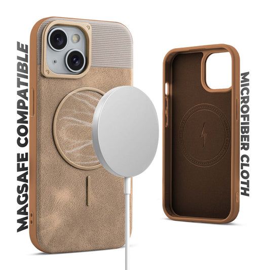 Luxury PU Leather Hard Back Case for Apple iPhone 14, With Micro-Fiber Cloth inside, MagSafe Compatible