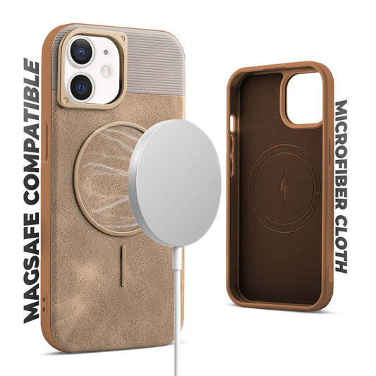 Luxury PU Leather Hard Back Case for Apple iPhone 12, With Micro-Fiber Cloth inside, MagSafe Compatible