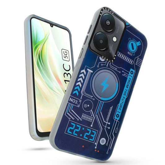 Futuristic Rainbow Effect Circuit Print Hard Back Cover For Redmi 13C 5G