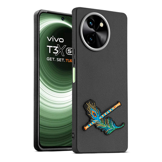 Sleek Textured Silicone Case for Vivo T3x 5G Featuring Divine Embroidery on the Back