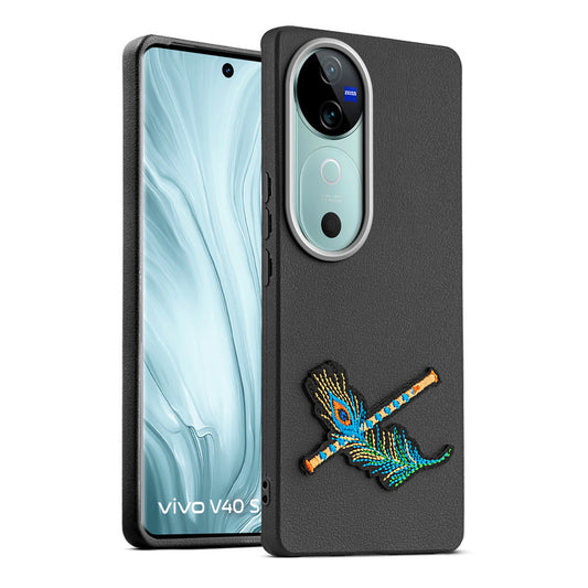 Sleek Textured Silicone Case for Vivo V40 5G Featuring Divine Embroidery on the Back