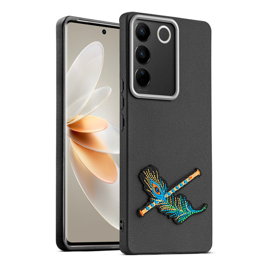 Sleek Textured Silicone Case for Vivo V27 5G Featuring Divine Embroidery on the Back