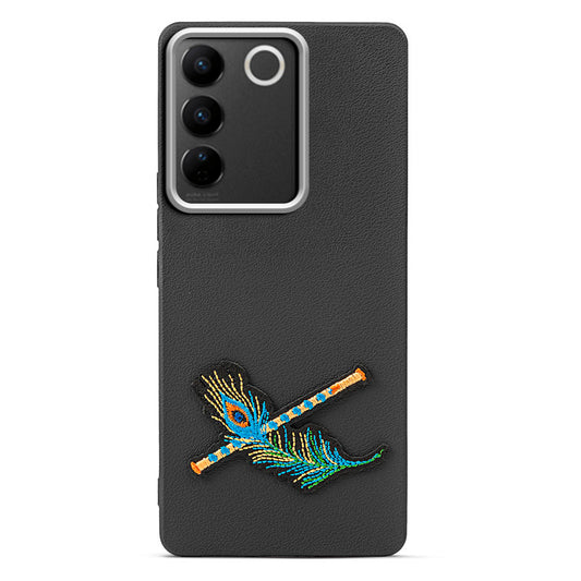 Sleek Textured Silicone Case for Vivo V27 5G Featuring Divine Embroidery on the Back