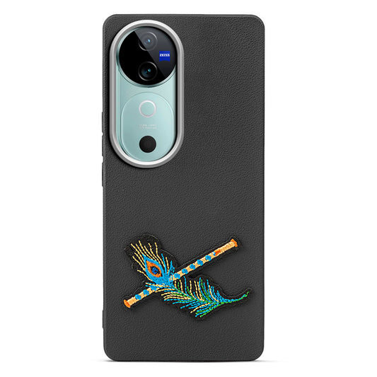 Sleek Textured Silicone Case for Vivo V40 5G Featuring Divine Embroidery on the Back