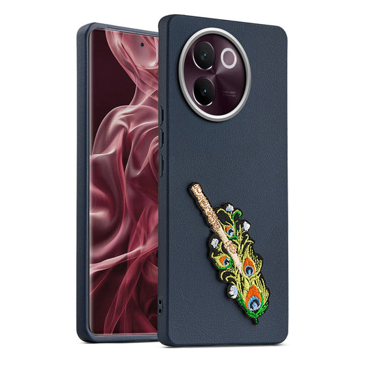 Sleek Textured Silicone Case for Vivo V30e 5G Featuring Divine Embroidery on the Back