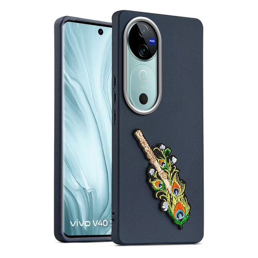 Sleek Textured Silicone Case for Vivo V40 5G Featuring Divine Embroidery on the Back