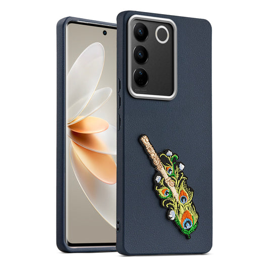 Sleek Textured Silicone Case for Vivo V27 5G Featuring Divine Embroidery on the Back