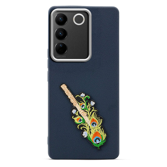 Sleek Textured Silicone Case for Vivo V27 5G Featuring Divine Embroidery on the Back