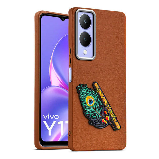 Sleek Textured Silicone Case for Vivo Y17s Featuring Divine Embroidery on the Back