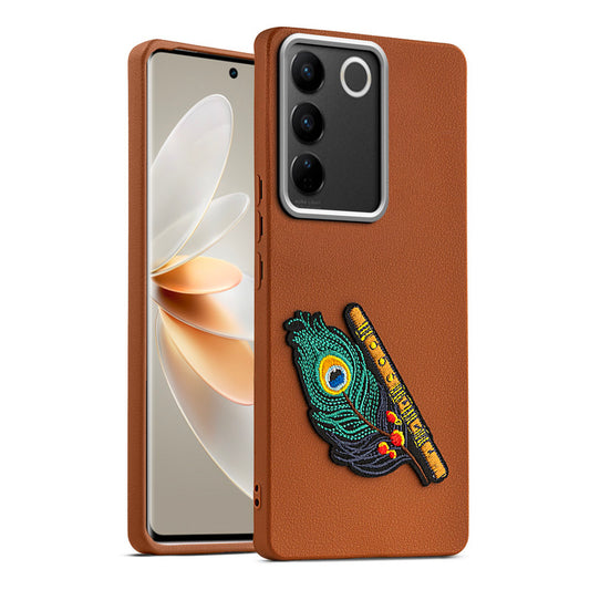 Sleek Textured Silicone Case for Vivo V27 5G Featuring Divine Embroidery on the Back