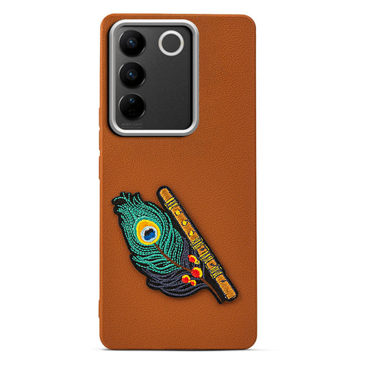 Sleek Textured Silicone Case for Vivo V27 5G Featuring Divine Embroidery on the Back